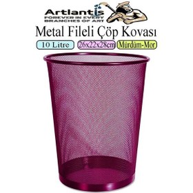 Resim Renkli Çöp Kovası Paslanmaz Çelik Fileli 1 Adet Ofis Büro Okul Çöp Kovası Metal Delikli Kolay Kullanım Mor 
