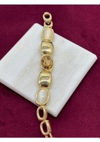 Resim Toprak Tonlarında Parlak Dikdörtgen Şekilli Gold Bileklik Gold 