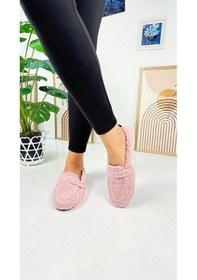 Resim Günlük Kadın Loafer Peluş Astarlı Oval Burunlu Alçak Desenli Tabanlı Ayakkabı 375 Pudra 