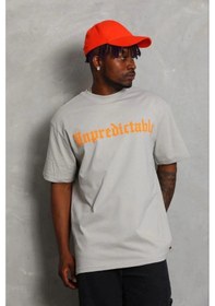 Resim Erkek Baskılı T-shirt Kısa Kol Bisiklet Yaka Regular Fit Rahat Kalıp Günlük Tişört - Gri Gri 