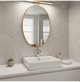 Resim 60x84 Cm Modern Oval Banyo Aynası Altın Çerçeveli Dekoratif Duvar Aynası Altın 