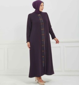Resim Önü Çift Şeritli Taş İşlemeli Büyük Beden Ferace Mürdüm | 206648 - 52 / Mürdüm 