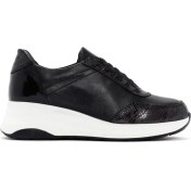 Resim Derimod Kadın Siyah Kalın Tabanlı Deri Sneaker 
