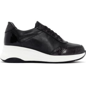 Resim Derimod Kadın Siyah Kalın Tabanlı Deri Sneaker 