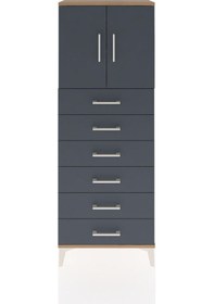 Resim Arges Dolap 2 Raflı 6 Çekmeceli 2 Kapaklı 60x30x163 Çam-antrasit Çam 