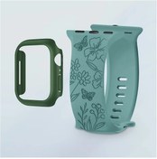 Resim Sunshine022 Kelek Desenli 45mm 41mm İwatch Kılıf Ve Silikon Bileklik Yedek Yeşil 