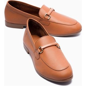 Resim Mubiano Kadın Hakiki Deri Babet Metal Aksesuar Detaylı Loafer Nalora Taba Taba 