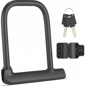 Resim Bisiklet Kilidi U-lock Ağır Hizmet Tipi Bisiklet Motosiklet Hırsızlık Önleyici Kilit 2 Anahtar Ve Bisiklet Motosiklet Scooter İçin Kilit Tutucu Siyah 