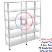 Resim RafBurada 6 Katlı Duble Galvaniz Çelik Raf - Depo, Arşiv, Kiler, Dosya, Market Rafı 31x93 cm-200 cm-0.70 mm 