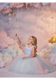 Resim Zekids Kız Çocuk Pullu Omuzları Tüy Detaylı Tarlatanlı Tasarım Abiye Elbise-17119 Çok Renkli 