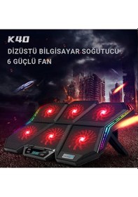 Resim Polham 6 Fanlı Rgb Işıklı Dijital Ekranlı Laptop Soğutucu Stand, 7 Kademeli Yükseklik Ayarlı Süper Soğutucu Stand 