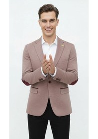 Resim Plus Scorpion Açık Pembe Erkek İtalyan Kesim Blazer Ceket Kol Yamali, Slim Fit, Şık Ve Modern Tasarım Pembe 