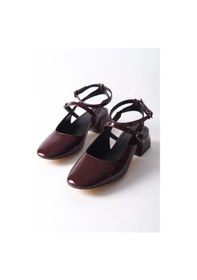 Resim Kadın Jeyn Bordo Rugan Kare Burunlu Baretli Kısa Blok Topuklu Ayakkabı Bordo 