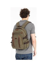 Resim 14 İnç Laptop Bölmeli Kanvas Kumaş Su Geçirmez Sırt Çantası Yeşil 