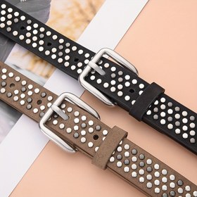 Resim 1 Adet Kadın Punk Tarzı Perçin Süslemeli ve Yıpranmış Mat Bitişli - Siyah & Kahverengi Ayarlanabilir Bel Kemer, Günlük Kullanım, Partiler, Üniversite İçin Şık Aksesuar, Standart Beden, Moda Bayan Kemeri 