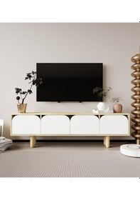 Resim Lazio Bohem Ahşap Ayaklı Tv Ünitesi Tv Sehpası Safir Meşe-beyaz 