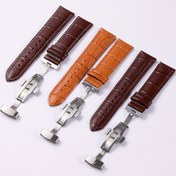 Resim Erkek İş Saat Bantları - 18mm, 19mm, 20mm, 21mm, 22mm Sahte Deri ile Kelebek Tokası, Kabartma Tasarım, Siyah ve Kahverengi Seçenekler, Profesyonel veya Rahat Giyim için, Resmi Aksesuar, Sophistike Stil, Dayanıklı Aksesuar 
