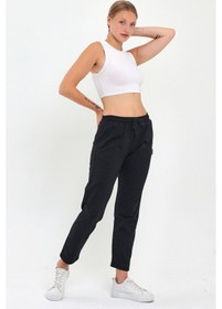 Resim Kadın Antrasit Regular Fit Düz Paça Beli Lastikli Bağcıklı Eşofman Altı Antrasit 