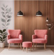 Resim Azra Mobilya Roma Welsoft Yumuşak Kumaş 2 Berjer 1 Puf Seti – Yumuşak Dokulu Modern Konfor - GÜL KURUSU 