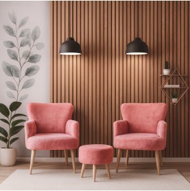 Resim Azra Mobilya Roma Welsoft Yumuşak Kumaş 2 Berjer 1 Puf Seti – Yumuşak Dokulu Modern Konfor - GÜL KURUSU 