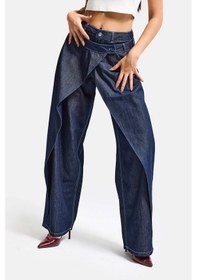 Resim Itsbasic Kadın İndigo Bol Kesim Balon Fit Çift Pantolon Detaylı Özel Tasarım Denim Jean 