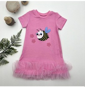 Resim 1-2-3 Yaş Arıcık Nakışlı Eteği Fırfırlı Jile Kız Çocuk Elbisesi Pembe Pembe 