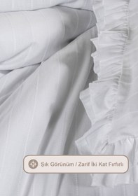 Resim Elart Lotus Nevresim Takımı King Size %100 Pamuk Ranforce Fırfırlı Lastikli Çarşaf (240x220 cm) Beyaz - Beyaz 