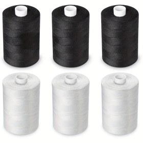 Resim 2 Adet 500m El ve Makine için Güçlü ve Dayanıklı Siyah Beyaz Polyester Dikiş İpliği, Dikiş Makarası 