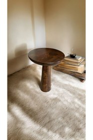 Resim Simillo Home&Living WOOD Wooden Ahşap Tekli Konik Mantar Yan Sehpa Modern Ceviz Renk Fiskos 