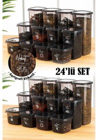 Resim Vienev Beyaz Serigrafi Etiketli 24lü Peggy Kare Saklama Kabı 8x 0,55 Litre, 1,2 Litre, 1,75 Litre Antrasit 