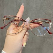 Resim 2024 Kadın Modası Yeni Metal Retro Trendy Kedi Gözü İşlemli Rhinestone Lüks Yüksek Kaliteli Düz Gözlük Çerçevesi Boş Bacak Gözlükleri Ofis, Web, Cep Telefonu, TV Kullanımı İçin Uygun 
