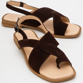 Resim Luvishoes Luvi Shoes Louna Kahverengi Süet Hakiki Deri Parmak Arası Kadın Sandalet Kahverengi 