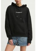 Resim Kadın Kapüşonlu Nakış Logolu Oversize Sweatshirt - Siyah Siyah 