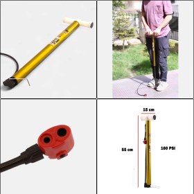 Resim Klasik Bisiklet Pompası 55 cm Pratik El Tipi Ayak Tutamaklı Metal Borulu Top Lastik Şambrel Şişirme 