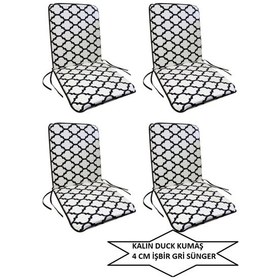 Resim Sandalye Minderi Büyük Arkalıklı Yıkanabilir 4'lü Alacatı Desen 4 Cm Sünger Beyaz - Siyah 