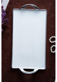Resim Acar Arven Dikdörtgen Silver Sunum Tepsi - 41 Cm Beyaz 