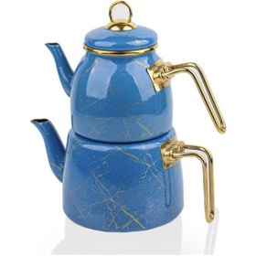 Resim Konak Züccaciye Elite Class Mavi Kırık Mermer Emaye 2li Çaydanlık Mavi 