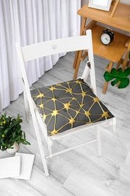 Resim RealHomes Gold Detaylı Dijital Baskılı Özel Tasarım Pofidik Sandalye Minderi 