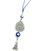 Resim biuti Metal Çiçekli Mine Lacivert Nazar Boncuğu Araba Dikiz Ayna Süsü, El Yapımı Yeni Araba Hediyesi 