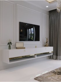 Resim Myniture Home & Living Duvara Monte Tv Sehpası Beyaz Gold Q6301-1 