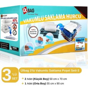 Resim 3'lü Ekonomik Vakumlu Hurç Seti -3 Elbise, Yastık Baza Altı Uyumludur, Vakumlu Poşet Şeffaf 