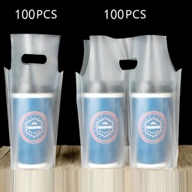 Resim 700ml Mat Şeffaf Saplı İçme Poli Torbaları | 100 Torba (1 Bardak) ve 100 Torba (2 Bardak) | Poli | Yiyecek ve İçecek Teslimatı için İdeal | Kahve Dükkanları ve Restoranlar için Taşınabilir Paketleme Torbaları 