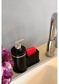 Resim Makri Home Mutfak Veya Banyo İçin Şık Gümüş Detaylı Süngerlikli Sıvı Sabunluk , Yerli Üretim Siyah 