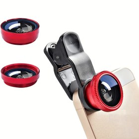Resim Bir Fisheye Lens, Geniş Açılı Bir Lens ve Makro Lens içerdiğinden, Manuel Focus özellikli, Akıllı Telefon Fotoğrafçılığı için Tasarlanmış, 3'ü 1 Arada Akıllı Telefon Kamera Lensi Kiti. 
