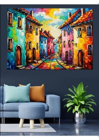 Resim Ahşap Tablo Renkli İtalyan Evleri Sokak Manzarası 
