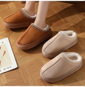 Resim Ebitda 1 Çift Unisex Peluş Kürk Astarlı Vintage Terlik Kahverengi - 36-45 Numara - Rahat Ayakkabı Kahverengi 