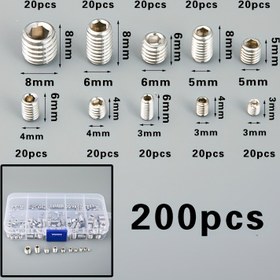 Resim 100/200 Adet/Dosya DIN916 Altıgen İçli Soket Başlı Vidalama, 304 Paslanmaz Çelik Set M3/M4/M5/M6/M8 Paslanmaz Çelik Sınıf 12.9 Kiti 