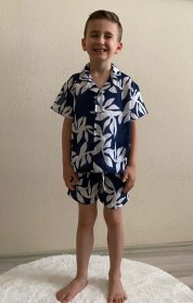 Resim Cg Kids Lacivert Ince Keten Yaprak Desen Kaliteli Kumaş Erkek Çoc Lacivert 
