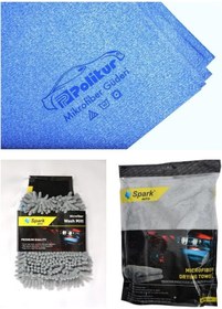 Resim Polikur 3356 Güderi Oto Kurulama Bezi & Spark 7050 Oto Eldiveni & Spark 2316 Peluş Bez 3'lü Set 