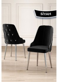 Resim Canisa Asel Serisi 90x160 Lak Panel Siyah Mermer Desen Krom Detay Masa Takımı Ve 6 Siyah Sandalye Siyah Mermer Masa Sandalye Siyah Krom Detay 